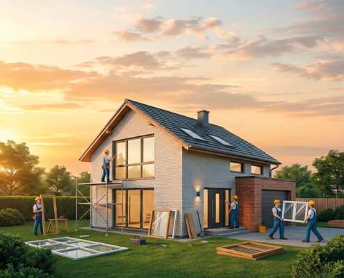 Haus Sanierung durch Handwerker (KI-generiert)